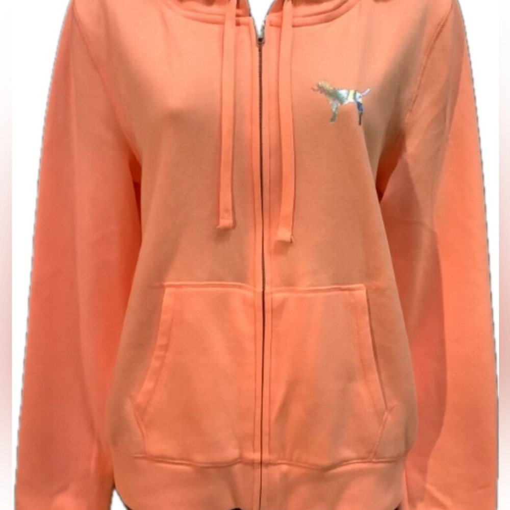 Victoria's Secret PINK Bling Full Zip Hoodie Peach Iridescent Holographic Logo L